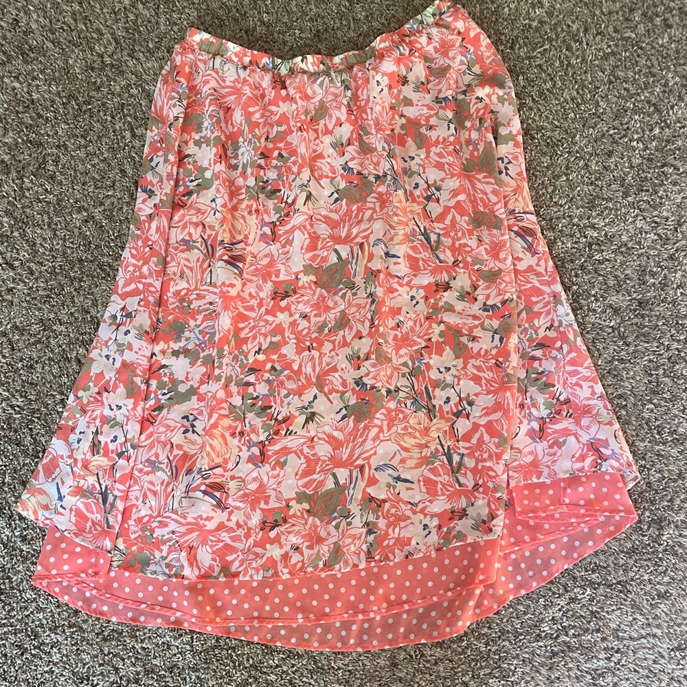 Cjbanks  plus size,fully lined, floral print,peach polka dot,elastic waist skirt